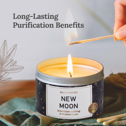 MAGNIFICENT 101 Moon Sage Aromatherapy Candle - 6 Oz White Soy Wax - 35 Hour Burn - Energy Cleansing & Manifestation