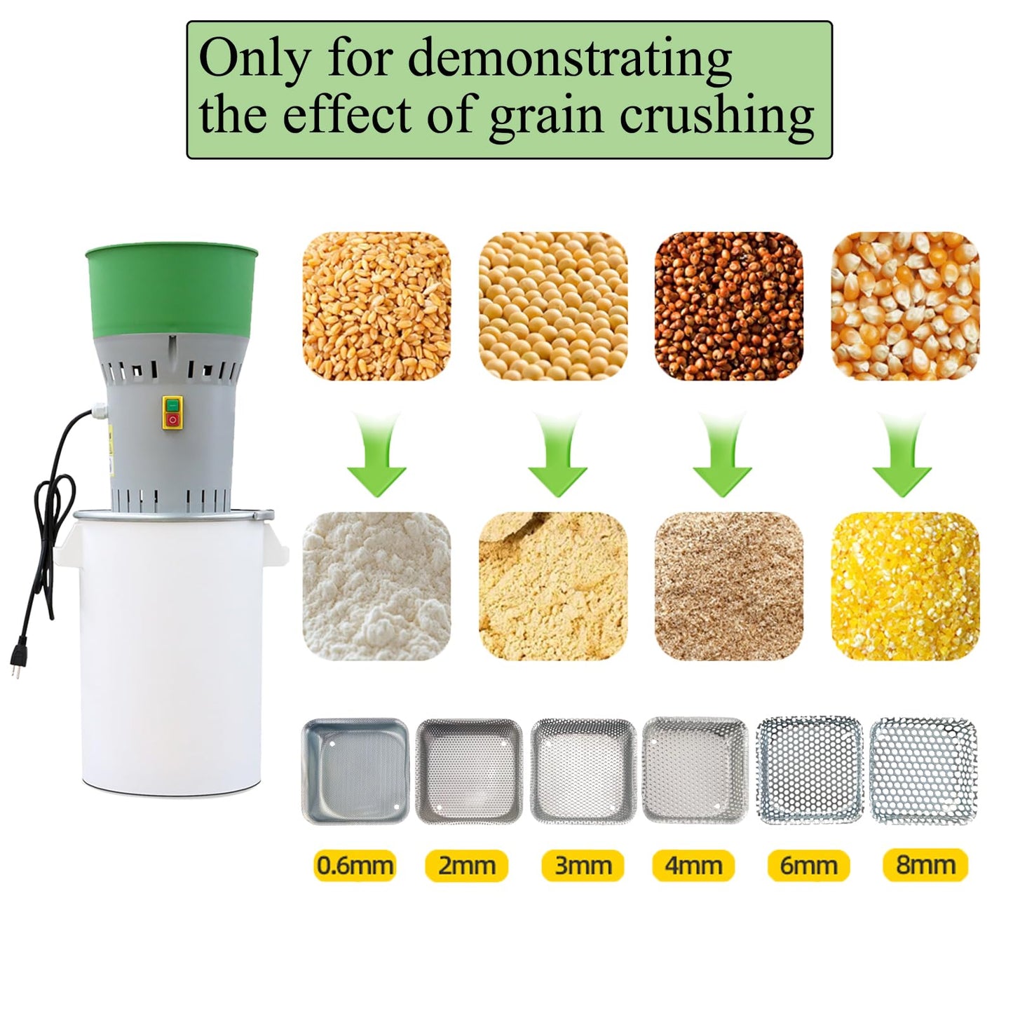 Grain Mill Grinder Agricultural Feed Grain Mill Grinder for Wheat Corn Soybean for Home Farm 6 Sizes Sieves (25L)