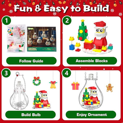 2025 Light-Up Christmas Ornament Building Kit — 647 PCS Holiday Building Blocks Set for Kids and Adults Featuring Gingerbread House Santa Reindeer Polar Bear Nutcracker Soldier &amp Penguin