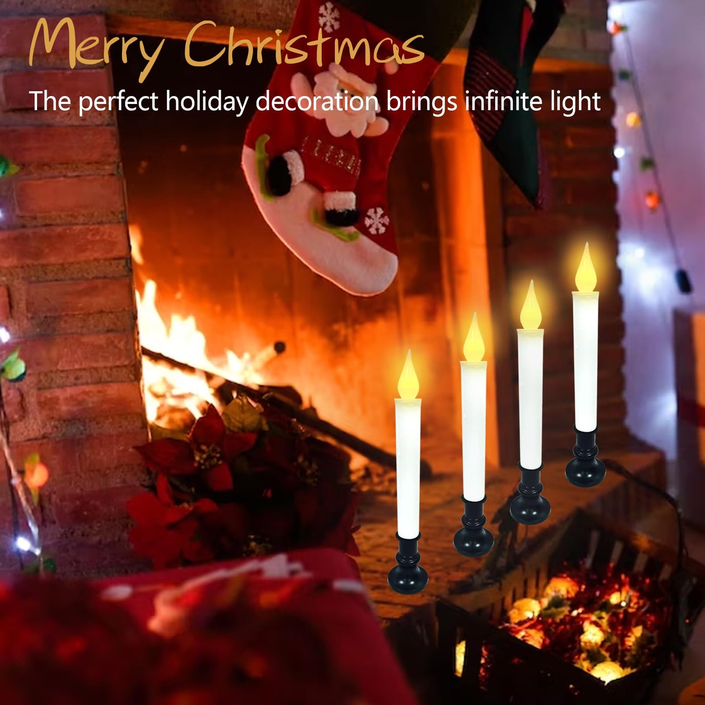 brianvikey Christmas Window Candle Light, Black Base, Battery Powered Candle 9 "Flashing LED Light, Automatic Timer (6 Turn 18 Hour Timer), Window Table Party Decoration