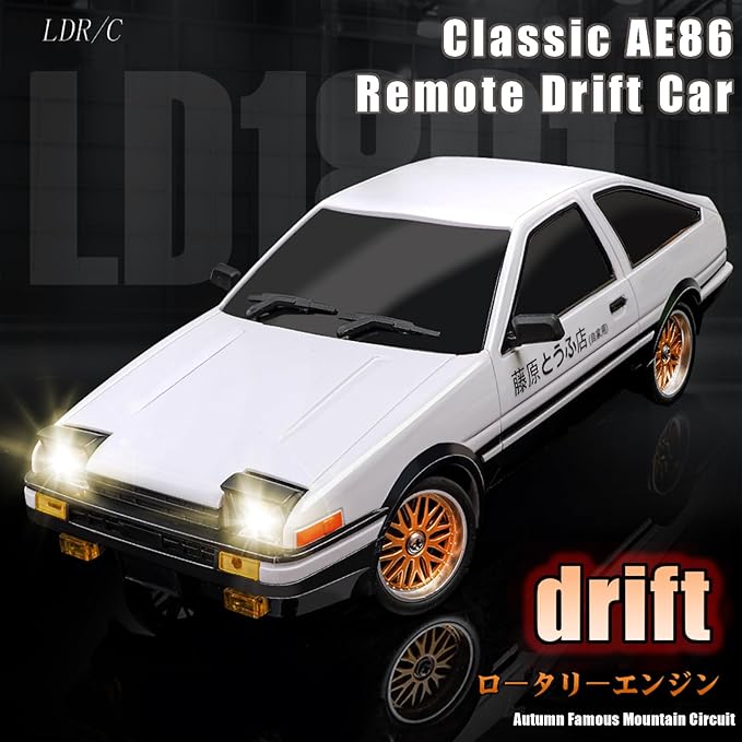 1:18 AE86 Model LD1801 RC Drift Car 1/18 2.4G Remote Control on Road ESP Gyroscope LED Mini RC Racing Cars (White)