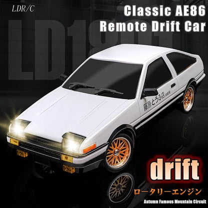 1:18 AE86 Model LD1801 RC Drift Car 1/18 2.4G Remote Control on Road ESP Gyroscope LED Mini RC Racing Cars (White)