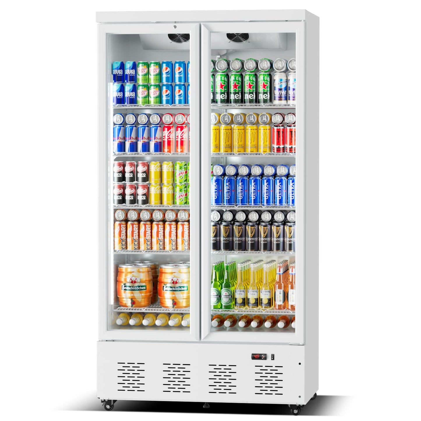 ECEVT 41.4''W White Commercial Refrigerators, 30.5 Cu.Ft 2 Glass Door Commercial Beverage Refrigerators Upright Display Cooler with LED Light and 10 Adjustable Shelves for Restaurant Stores
