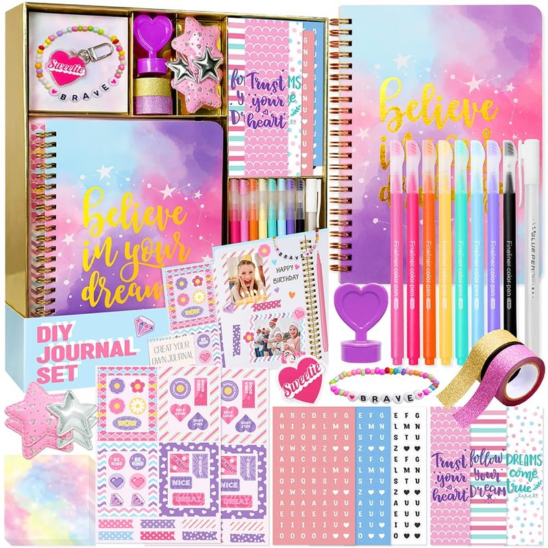 Nollh DIY Journal Kit for Girls - 200+PCS Teen Tween Girl Gifts Trendy Stuff, Stocking Stuffers, Scrapbook Supplies Stationery Set, Art Crafts Kit - Ideal Gifts for 8 9 10 11 12 13 14 Year Old Girl