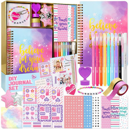 Nollh DIY Journal Kit for Girls - 200+PCS Teen Tween Girl Gifts Trendy Stuff, Stocking Stuffers, Scrapbook Supplies Stationery Set, Art Crafts Kit - Ideal Gifts for 8 9 10 11 12 13 14 Year Old Girl