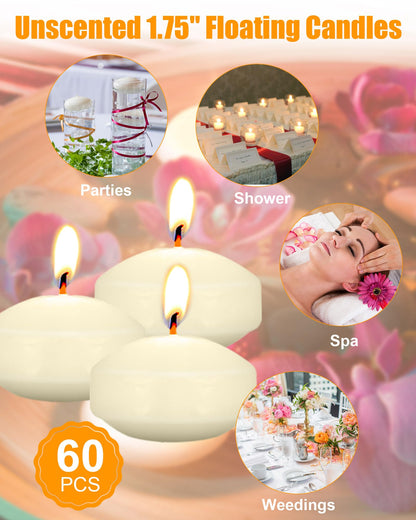 Qunclay 100 Pieces 1.65 Inch Floating Candles Unscented Dripless Tealight Candles Home Decorations Cute Elegant Centerpieces at Wedding for Vases Party Accessories (Beige)