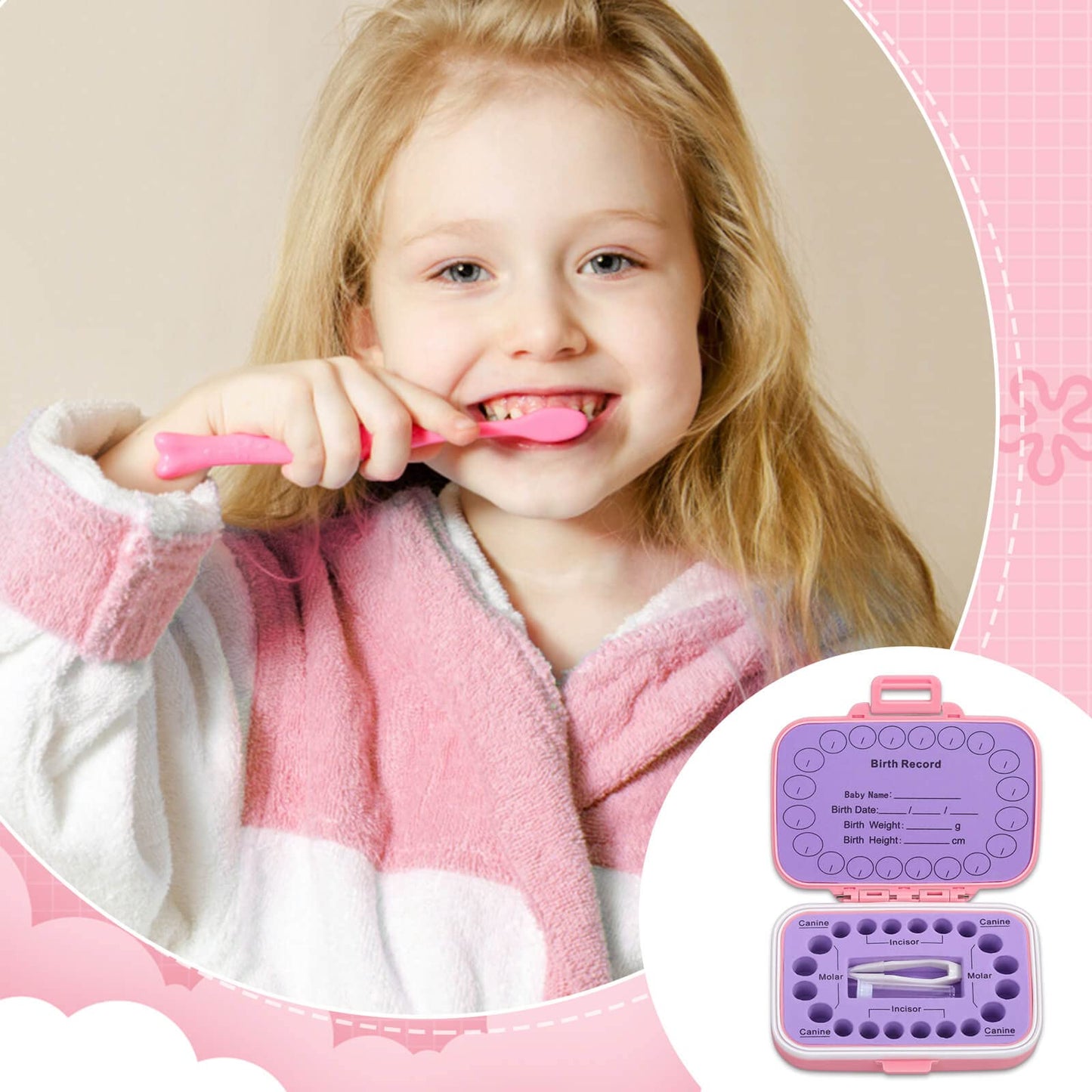 Tooth Holders for Kids Keepsake, Baby Teeth Keepsake Box, Tooth Saver, Tooth Container for Lost Teeth, Teeth Storage Holder for Tooth Fairy (Pink)