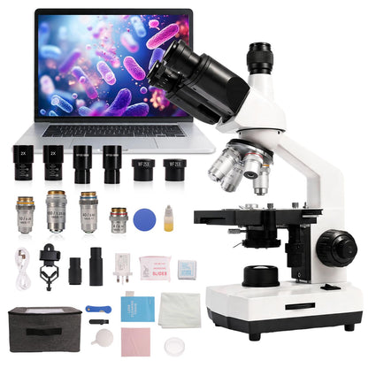 SWIFT Trinocular Microscope 40X-5000X for Adults & Students,Research-Grade with 2MP Camera, Carrying Case, Phone Adapter & Microscope Kit - Metal Body