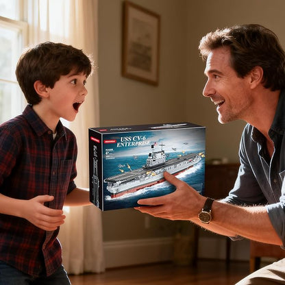 Military Series World War II Battleship Building Kit 1883 Pieces World Class USS CV-6 Enterprise Compatible with Lego Army Set for Adults WW2 Toy Gift Boat Building Block Kids 8-12 Model Home Decor