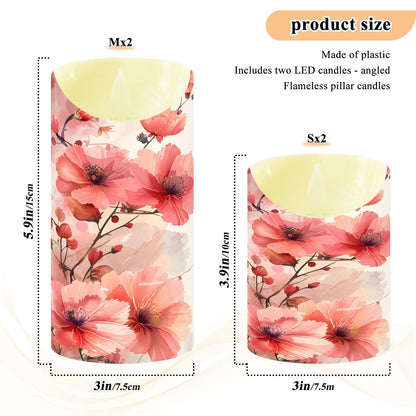 ALAZA Leaves Red White Flower Flickering Flameless Candles Battery Operated with Remote Timer,Tea Light Candles LED Pillar Votive Set of 2 for Outdoor Indoor Decorations 3" x5.9"