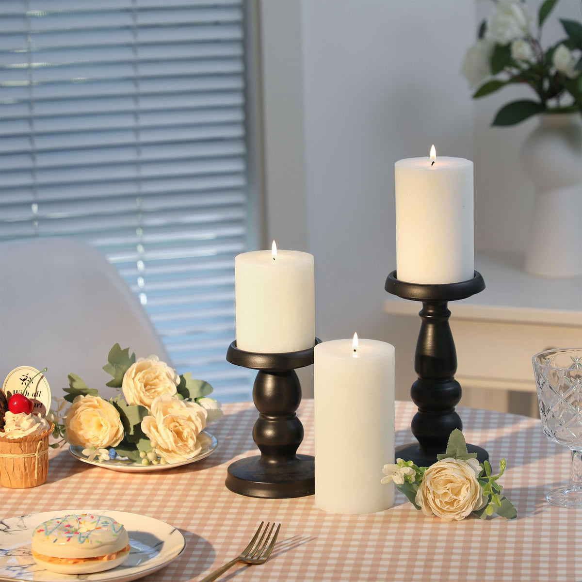 White Pillar Candles Set of 3 - Hand-Poured Unscented Candles,Smokeless Dripless Candles for Dinner Table and Home, Set of 3 in Different Sizes (3"x4", 3"x5", 3"x6")
