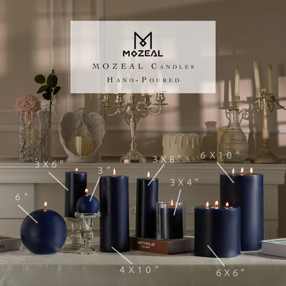 MOZEAL Hand-Poured, 6 Inch Navy Blue Large Round Ball Candles - Elegant Navy Blue Round Pillar Candles, Dripless, Unscented, Smokeless, Ideal for Formal Events.