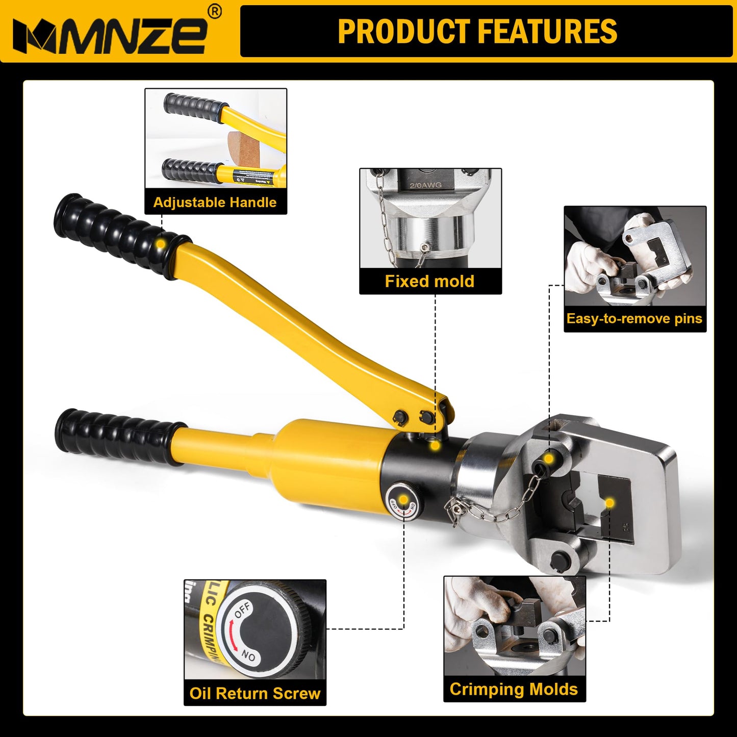 MMNZE 16 Ton Hydraulic Cable Lug Crimper Pliers 6 AWG to 800 MCM Hand Operated Hydraulic Crimping Tool Kit Wire Terminal Lug Battery Crimping Crimper with 12 Dies