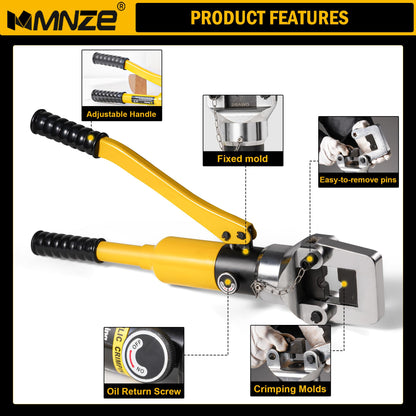 MMNZE 16 Ton Hydraulic Cable Lug Crimper Pliers 6 AWG to 800 MCM Hand Operated Hydraulic Crimping Tool Kit Wire Terminal Lug Battery Crimping Crimper with 12 Dies