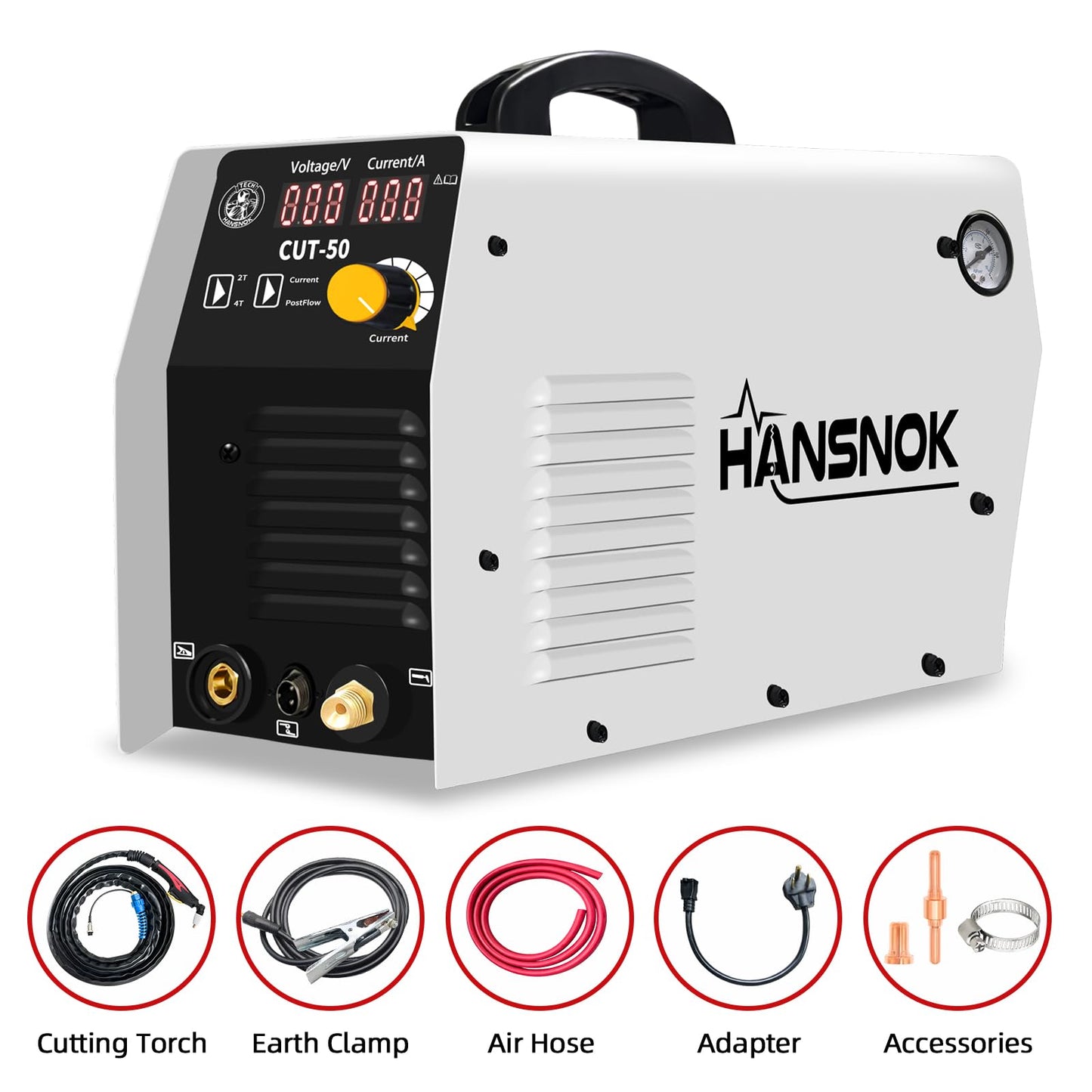 HANSNOK Plasma Cutter,50Amps Cutter Machine with 110/220V Dual Voltage IGBT Inverter,Large Digital Display,Air Sensor,1/2 Inch Clean Cut 5/8 Inch Max Cut Post Flow and 2T/4T,Portable Metal Cutting