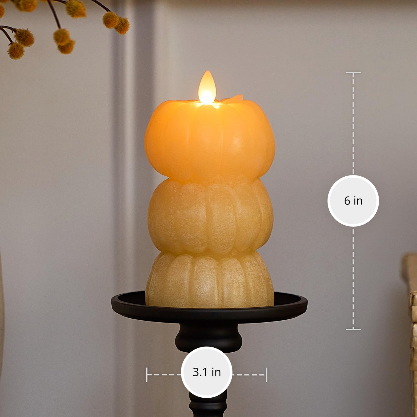Luminara Chalky Stacked Pumpkins Figural Flameless Flickering Moving Flame LED Candle (3.1" x 6"), Chalky Finish Real Unscented Wax, Time Function (Golden Husk)
