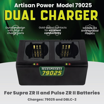 Artisan Power Battery Charger for Two Andis Supra ZR II and Pulse ZR II Clipper Batteries (79025 and DBLC-2) Durable Connectors, LEDs Status and PD Type C Power Supply