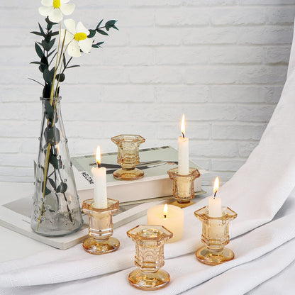 Lanttu 12 Pcs Gold Glass Candle Holders Set, Candlestick Holders Bulk, Taper Candle Holders for Wedding, Festival Table Centerpiece,Home Decoration