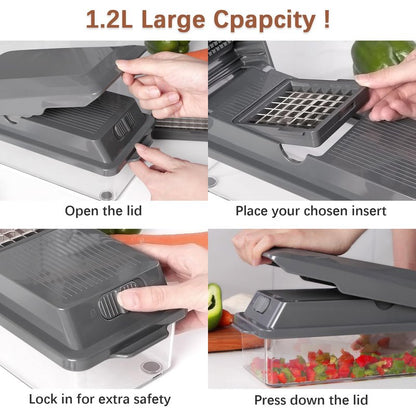 LHS Professional Multifunctional Vegetable Chopper Pro Food Chopper with Food Storage Containers, Mandoline Slicer Onion Dicer Fruit Cutter, Kitchen Gadgets and Home Essentials(7 in 1, Black)