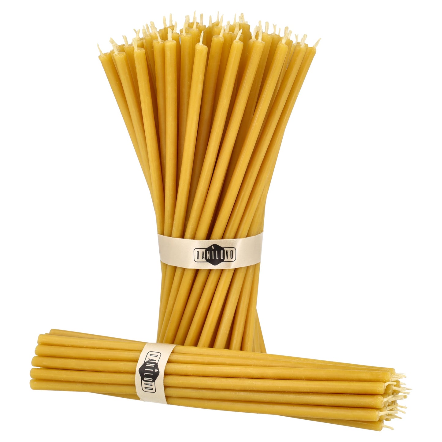 Danilovo Thin Taper Beeswax Candles - Honey-Scented, Decorative Candles Ideal for Birthday Decoration or Church Prayers - Yellow Drip Free, Tall & Smokeless Pack of 50 pcs, 7.3 x 0.24 inch