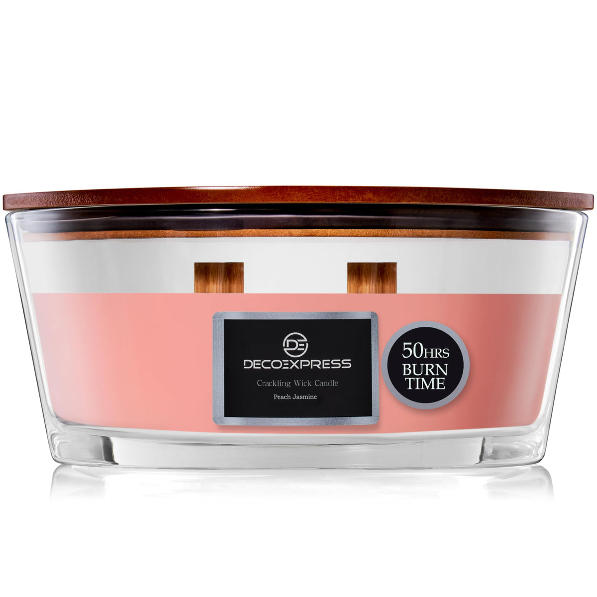 DECO EXPRESS Scented Candles, Crackle Double Wick Candles, Long 50 Hours Burn Time, Home Decor & Gift Ideas (Peach Jasmine)