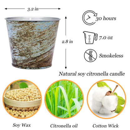 4 Pack Citronella Candles Outdoor and Indoor, 7Oz Soy Wax Candle in Medium Bucket for Patio Ledge Garden Yard Beach