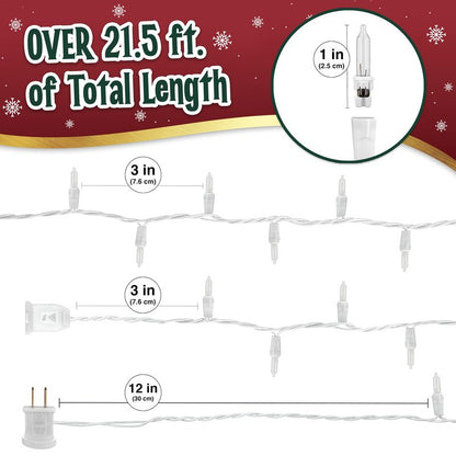 Clear Warm White Christmas Lights - 20 ft String of 105 Incandescent Mini Multifunctional Lighting Modes for Decorative, Bedroom, Outdoor, Xmas Twinkle Christmas Tree Lights, White Wire Total 21.6 ft