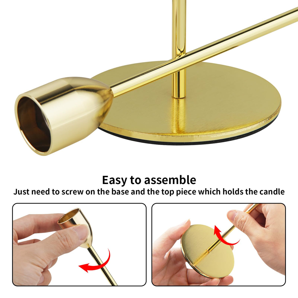 Ohtomber Gold Taper Candle Holder - 6PCS Candlestick Holders, Candlesticks Centerpiece Wedding Table Decor, Fit Pillar 3/4" Thick Tapered & Led Candles