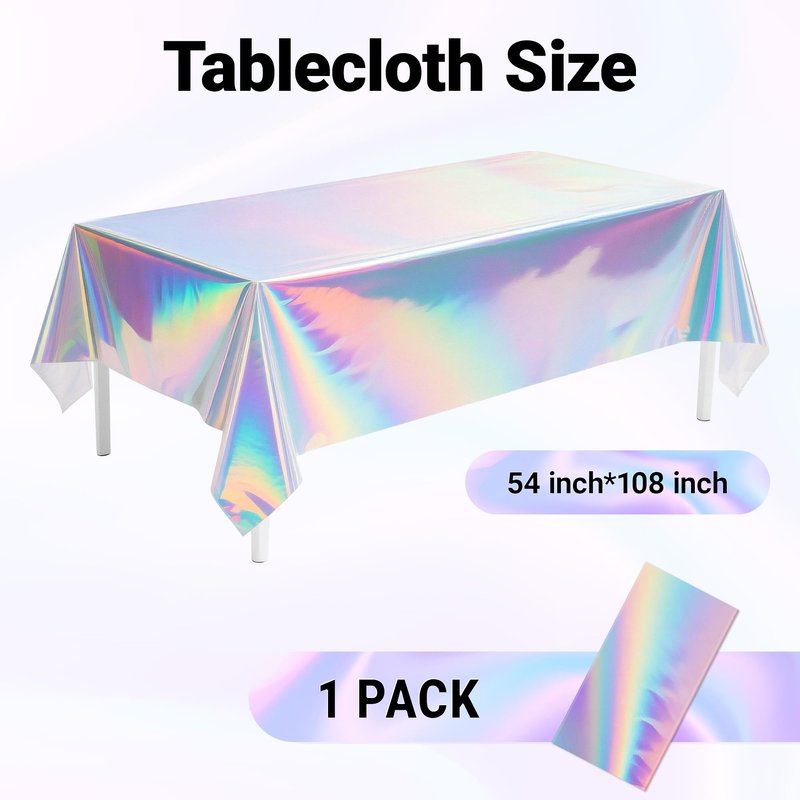 1 Pack Iridescent Tablecloth, 54" x 108" Birthday Party Table Cloths Iridescence Plastic Disposable Table Covers Iridescent Party Decorations, Birthday Decor Tablecloth for Buffet Table