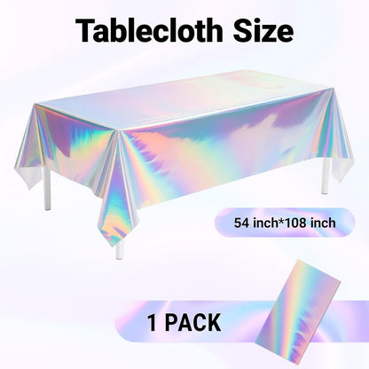 1 Pack Iridescent Tablecloth, 54" x 108" Birthday Party Table Cloths Iridescence Plastic Disposable Table Covers Iridescent Party Decorations, Birthday Decor Tablecloth for Buffet Table
