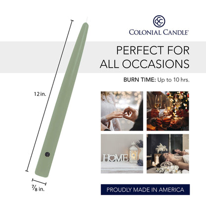 Colonial Candle Unscented Taper Candle, Handipt Collection, Colonial Classic Green, 12 in, Pack of 12 - Up to 10 Hours Burn