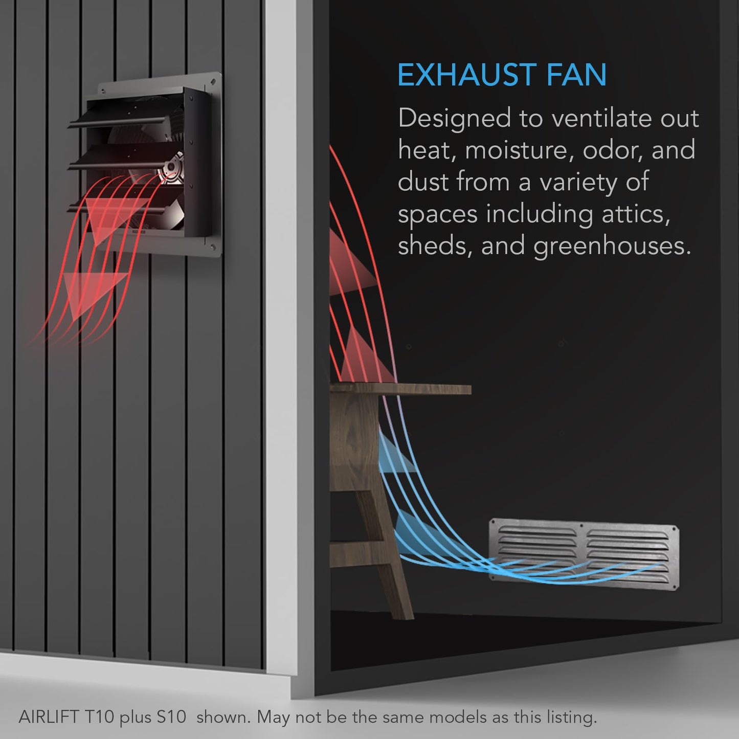 AC Infinity AIRLIFT S16, Shutter Exhaust Fan 16” with 10-Speed Controller, EC Motor - Wall Mount Ventilation and Cooling for Sheds, Attics, Workshops, and Greenhouses