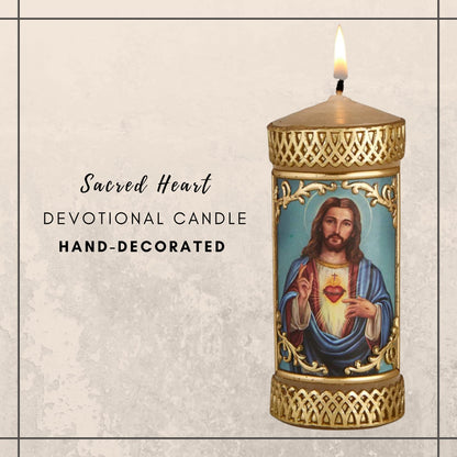 Needzo Sacred Heart of Jesus Prayer Candle, Devotional Unscented Pillar Candles Decoration for Churches or Homes, 4.75 Inches
