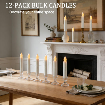 Lezonic 12 Pack Flameless Taper Candles Battery Operated Candlesticks Flickering LED Fake with Dripping for Halloween Christmas, 6 Inch White Wedding Mantel Fall Church Vigil Decor by Touch, No Remote