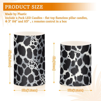 Pigsaly Flameless Candles Battery Operated Leopard Skin Flickering Led Pillar Candles with Remote Control White Black Animal Print Colour Changing Warm Light Candles for Wedding Halloween Christmas