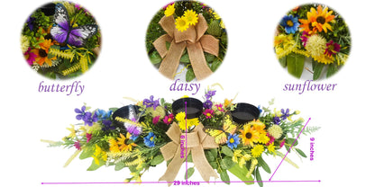 Svndlyn Candle Holders Spring Summer Centerpiece,3 Wick Candle Holder with Daisy and Sunflowers, Perfect for Spring Decor,Easter Centerpiece Table Decor,Indoor Home Decor,Desktop Decor