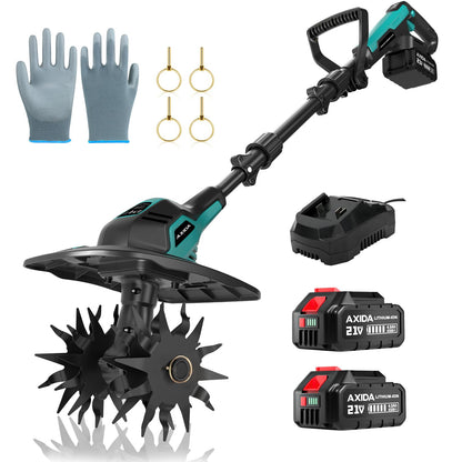 20V Cordless Garden Tiller Cultivator with 2 * 4.0Ah Batteries & Charger 360RPM Electric Tiller with 4 Steel Tines,9in Tilling Width＆6.6in Depth Garden Rototiller for Lawn/Gardening/Soil Cultivation