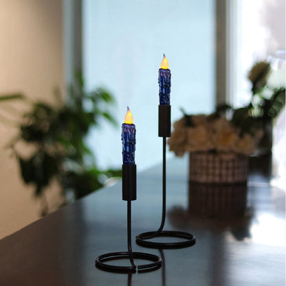 CVHOMEDECO. Real Wax Hand Dipped Battery Operated LED Timer Taper Candles Rustic Primitive Flameless Lights Decor, 4-3/4 Inch, Navy Blue, 2 PCS in a Package