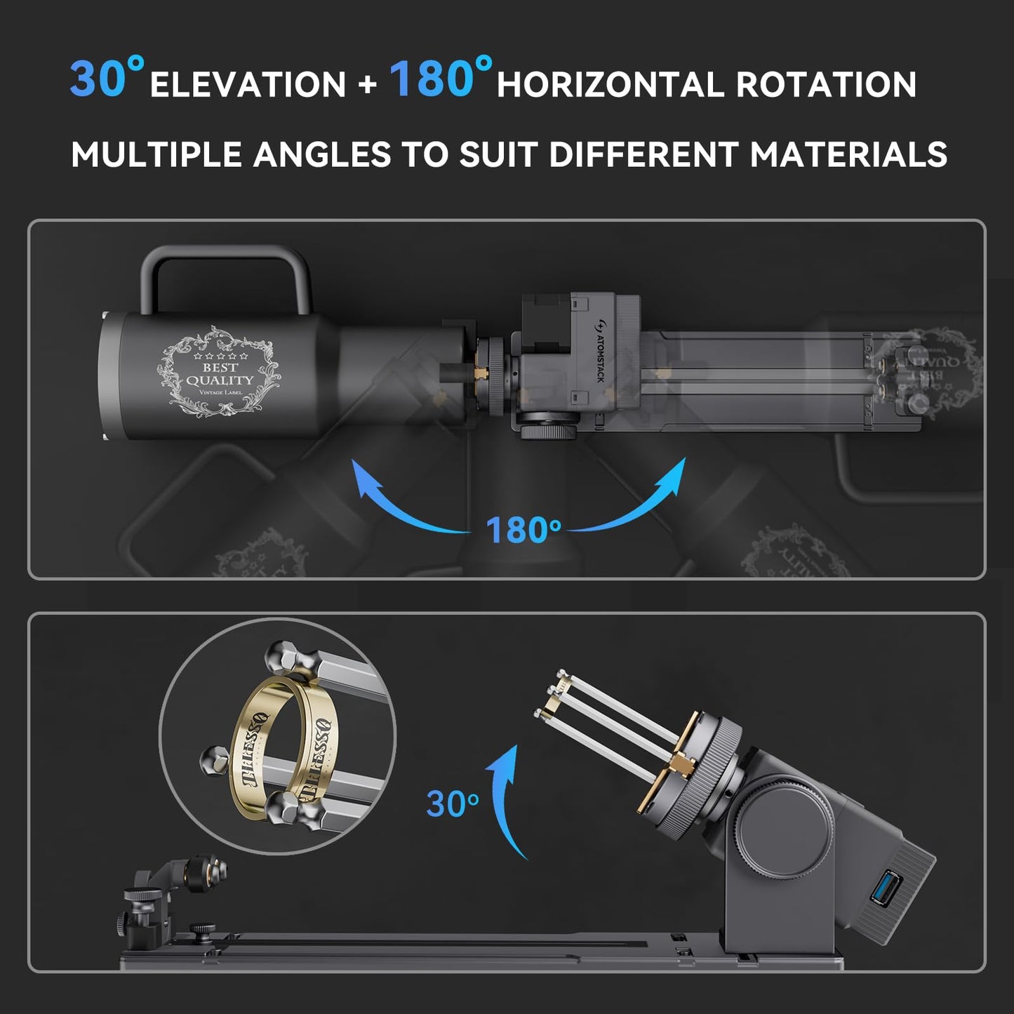 ATOMSTACK R8 Rotary Chuck Engraver Multi-Function Jaw Chuck Rotation Compatible with Engraver Y-axis Rotary Roller for Irregular Items Spherical & Cylindrical Objects