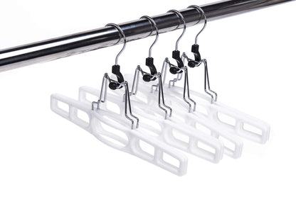 Quality Hangers 10 Pack Premium Skirt Hangers - Thin Space Saving Pant Hangers Set with Clamp, Shorts Hangers with Heavy Duty Locking Clasp, Multipurpose Jean Hangers Set - White