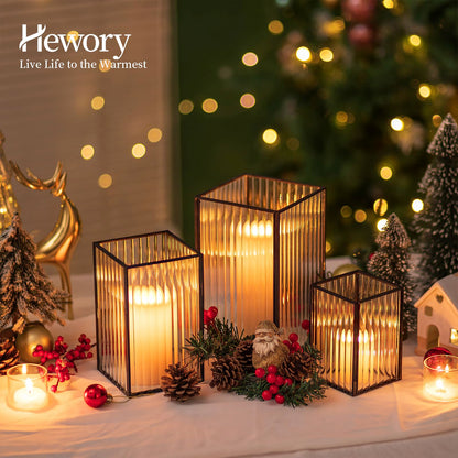 Hewory Black Hurricane Candle Holder: 6 PCS Ribbed Hurricane Glass Candle Holders for Pillar Candles, Square Pillar Candle Holders for Table Centerpiece Wedding Christmas, Home Decor for Kitchen Patio