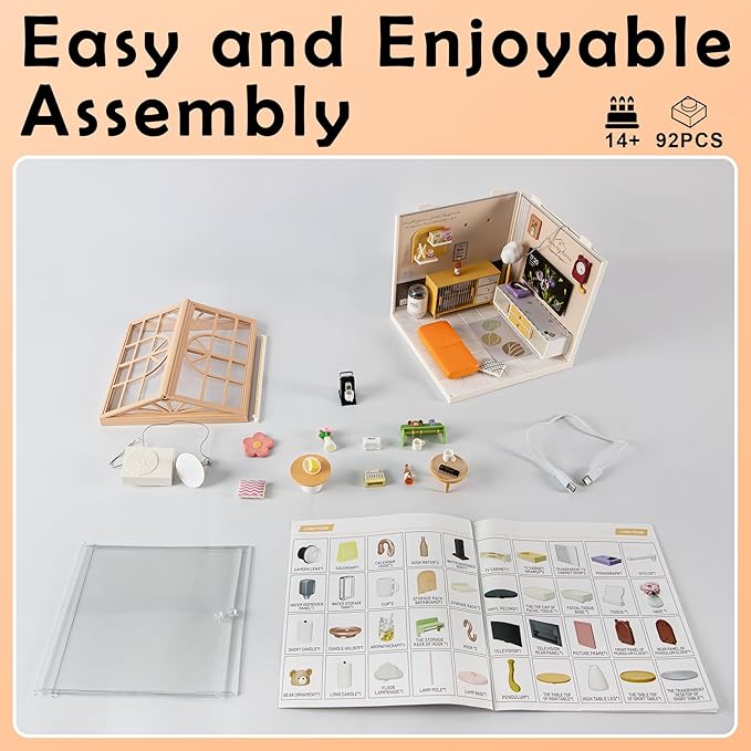 DIY Miniature House Kit for Adults LED Living Room Dollhouse Kit with Furniture &amp Roof Creative Building Toy for Mini Figures Adult Craft Kits &amp Room Decor Gift