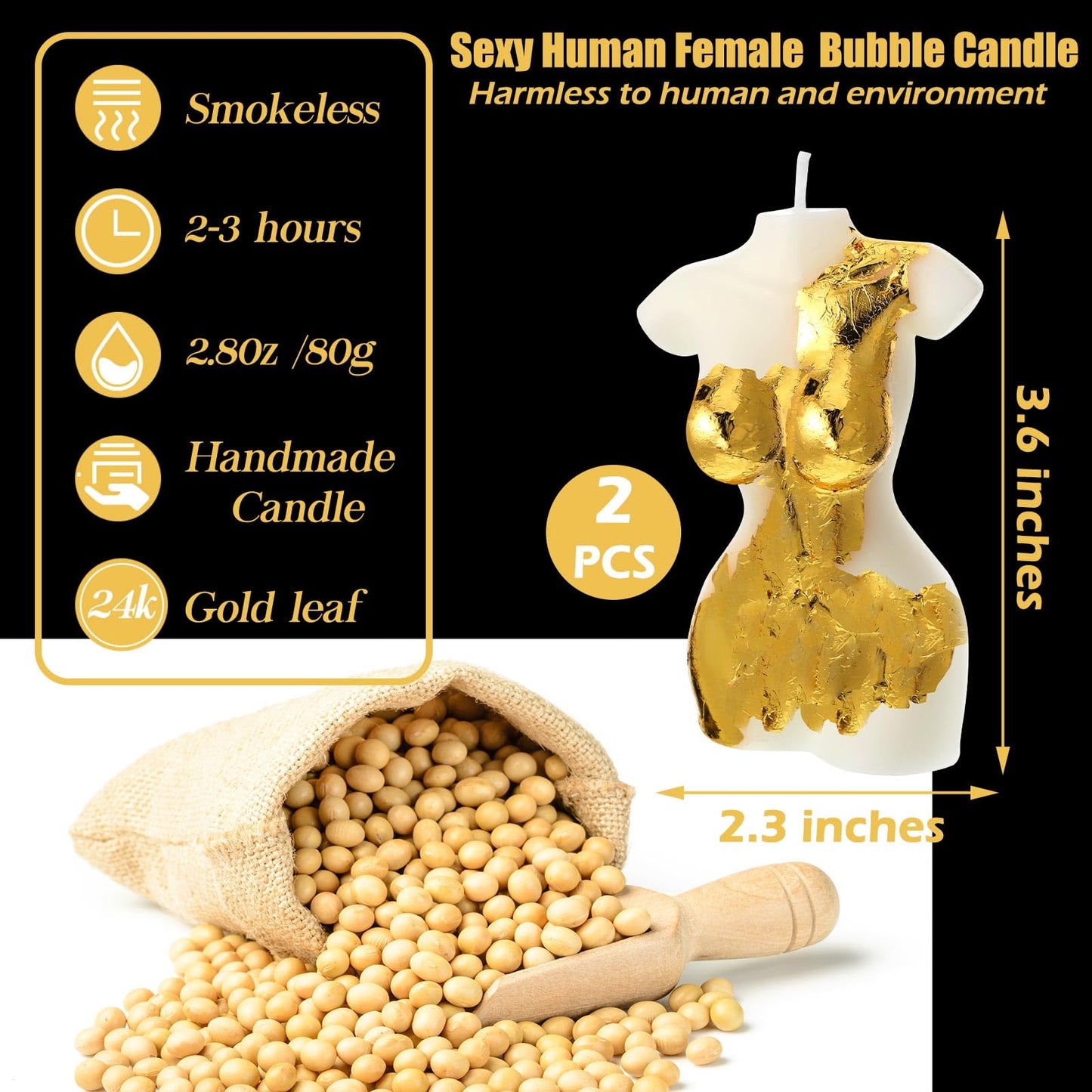 Nuanchu 2 Pcs Female Shaped Soy Wax Scented Candle Woman Bust Candle Handmade Scented Decorative with Gold Foil for Christmas Party Gifts Bedroom Bathroom Wedding Decor(Aesthetic,White)
