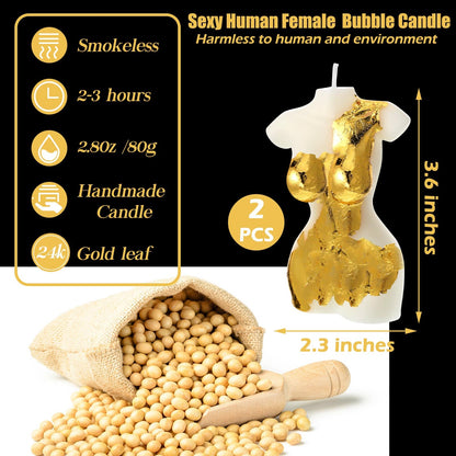 Nuanchu 2 Pcs Female Shaped Soy Wax Scented Candle Woman Bust Candle Handmade Scented Decorative with Gold Foil for Christmas Party Gifts Bedroom Bathroom Wedding Decor(Aesthetic,White)