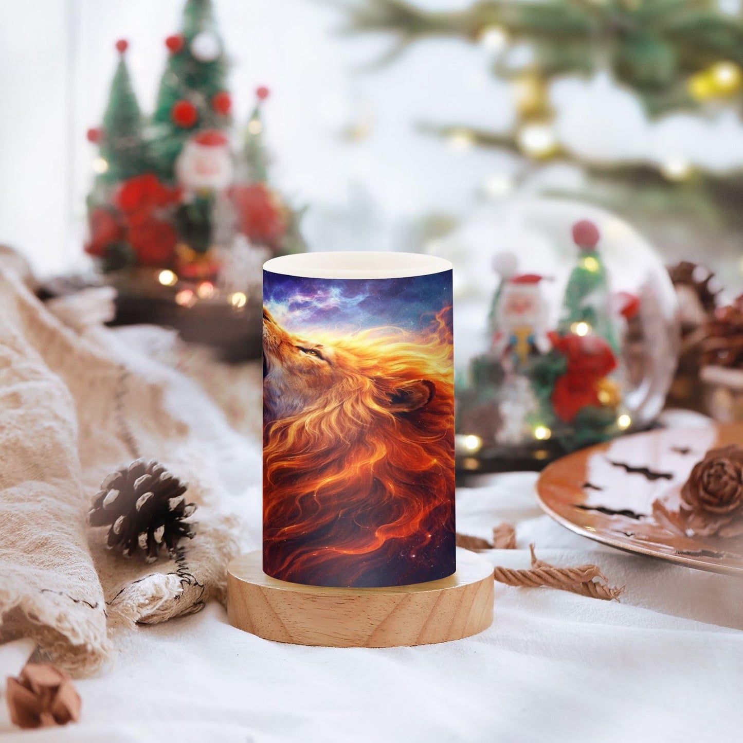 KGLDSNM Blazing Galaxy Lion LED Flameless Flickering Candle with Remote Timer Battery Operated for Indoor Outdoor Party Holiday Home Decor 2 Pack