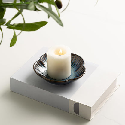 BEUNAIZER Ceramic Pillar Candle Holder Plates, Decorative Candlestick Holder, Tea Light Incense Santo Palo Holders, for Dinning, Party, Wedding, Birthday, Anniversary, 1pack (Blue)