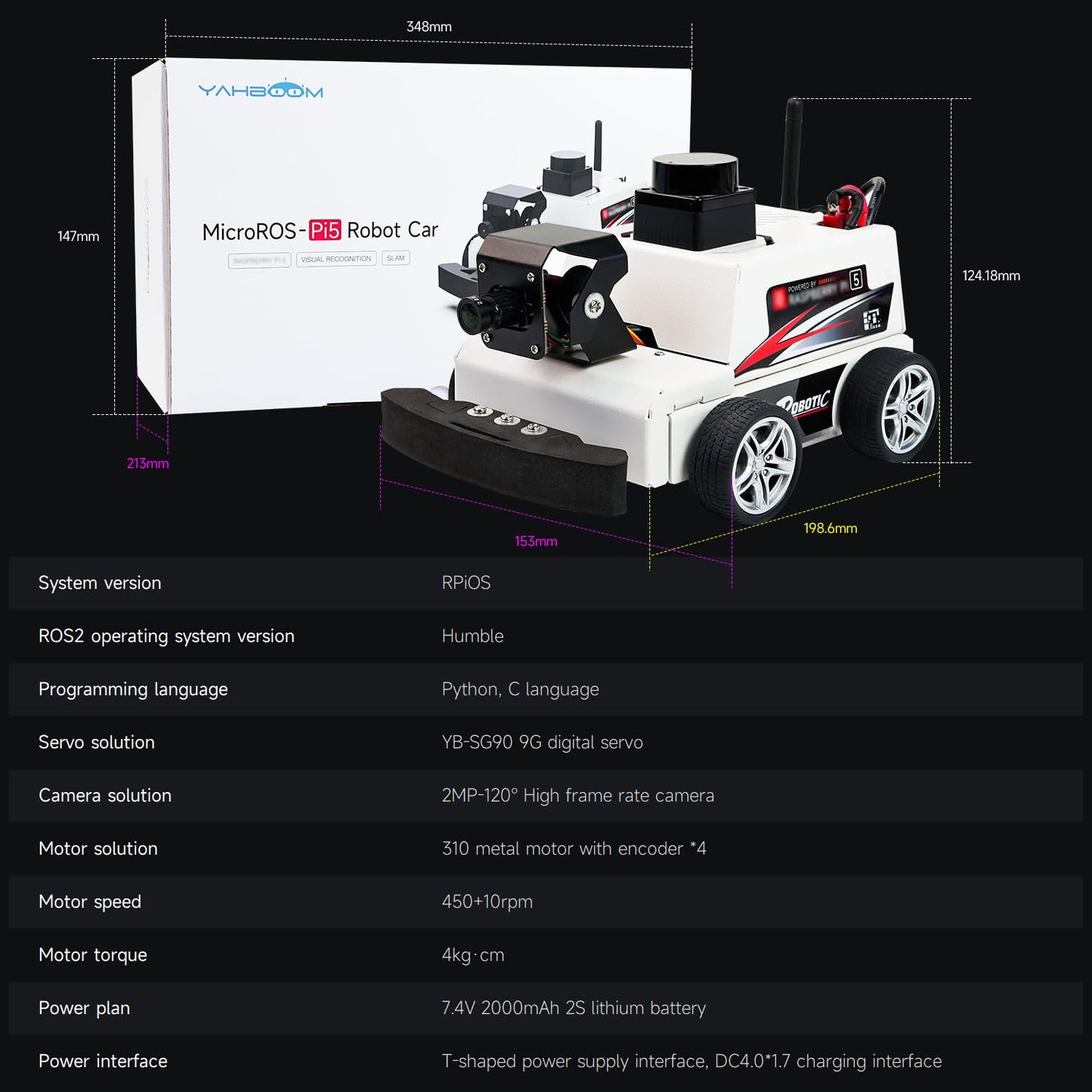 Yahboom Raspberry Pi 5 AI Visual ROS2 Smart Robot Car Kit 2DOF Carmer Autonomous Driving Lidar Stem Education Project for Teen Engineers Students (with Raspberry Pi5-8GB), White
