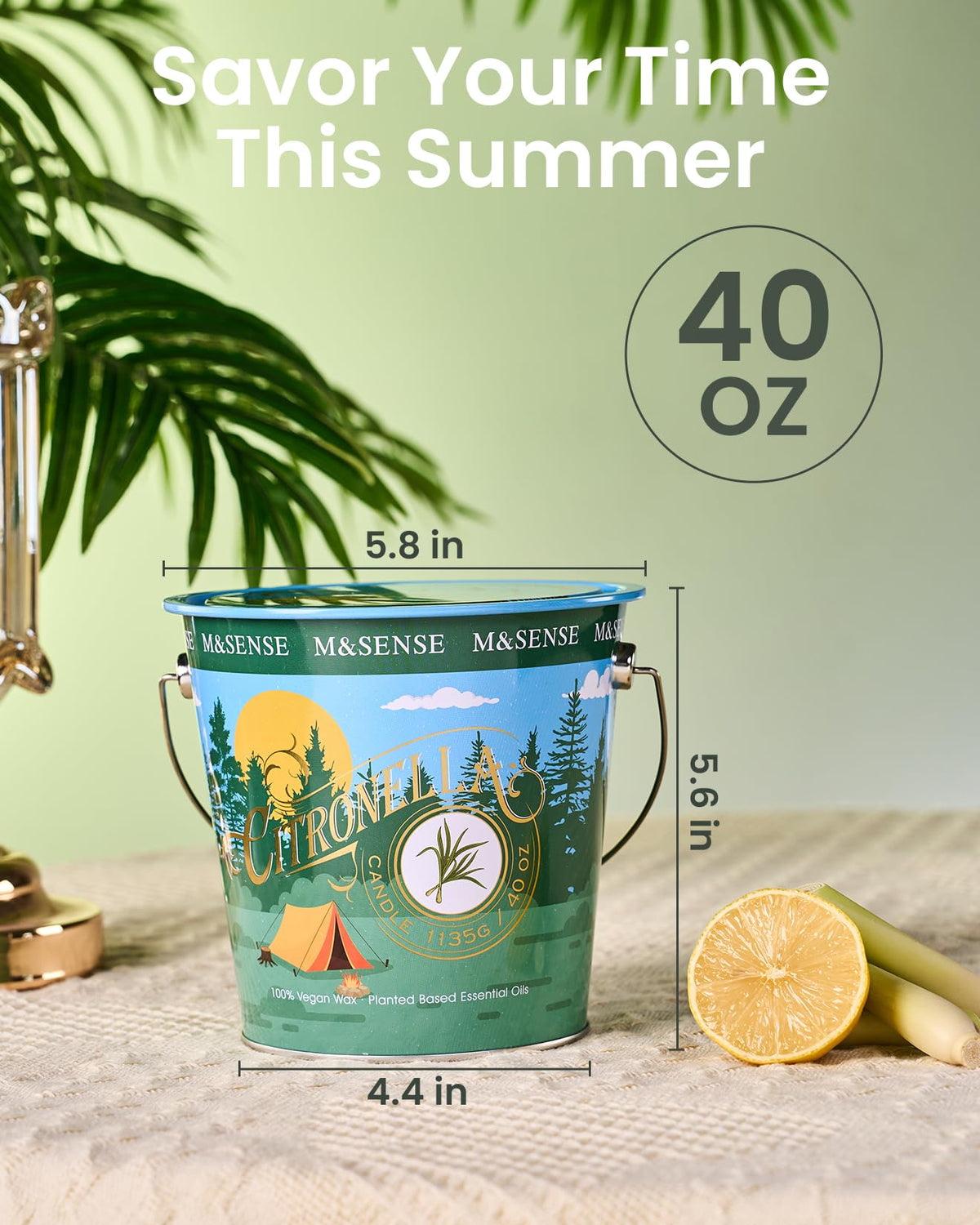 M&SENSE Citronella Peppermint Scented Candle 40 oz,Citronella Peppermint Candles Outdoor Indoor,Summer Candles for Outside,250 Hours Burn Time,Nature Soy Wax