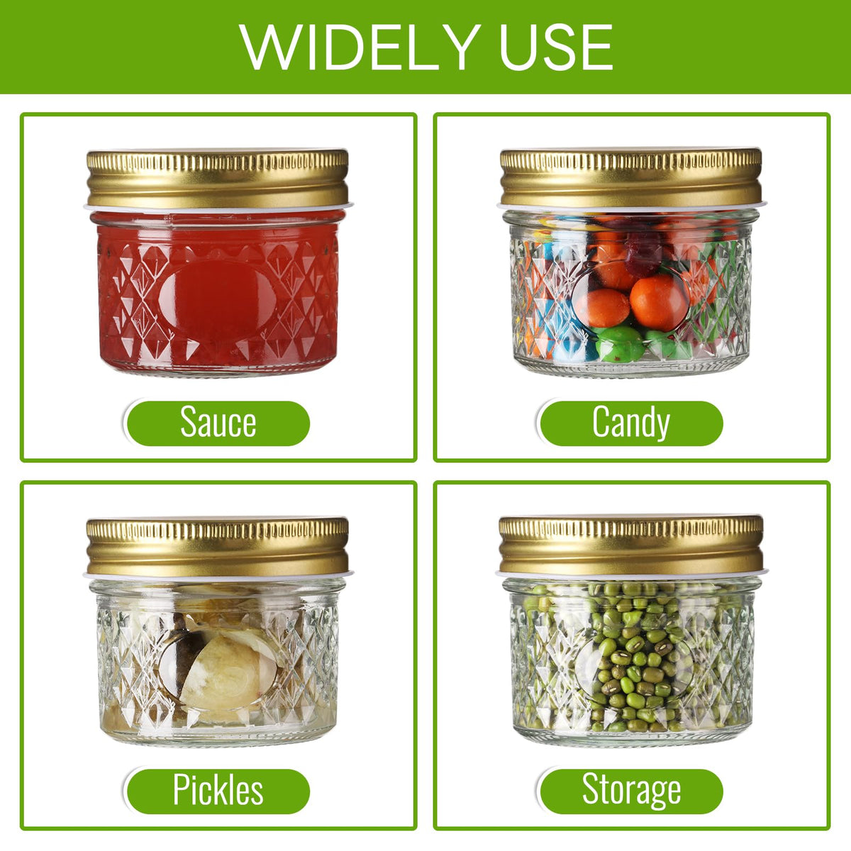 Mcupper 40 Pack Small Mason Jars, 4oz Mini Mason Jars with Gold Lids, Canning Jars For Dessert, Honey, DIY Candle