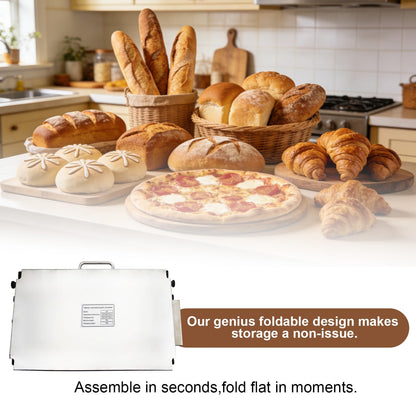 Meiclics 40.9''x15.5" Folding Dough Sheeter with Sheeter Board 0–25 mm Portable Manual Dough Roller Machine Stainless Steel Sheeter Thickness Adjustable for Pizza Dough, Puff Pastry Dough